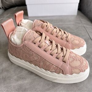 CHLOE Lauren Lace Sneakers Blush Pink EU Sz 37 US Sz 6.5 New in Box Authentic